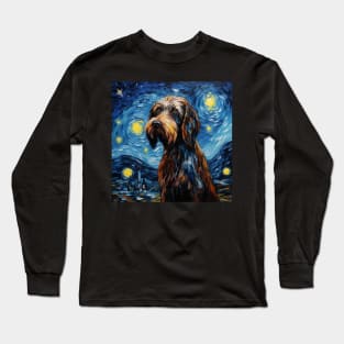 German Wirehaired Pointer dog in Starry Night style Long Sleeve T-Shirt